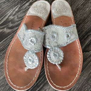Jack Rogers sandals, silver with snakeskin pattern, size 8